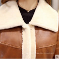 Women′s Lamb Leather and Shearling Coat Long Style